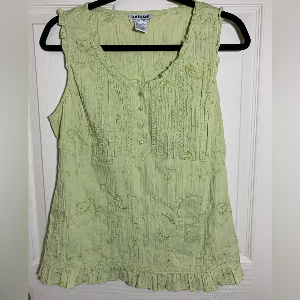 Renaissance Boho embroidered tank top with tie back detail and ruffle trim